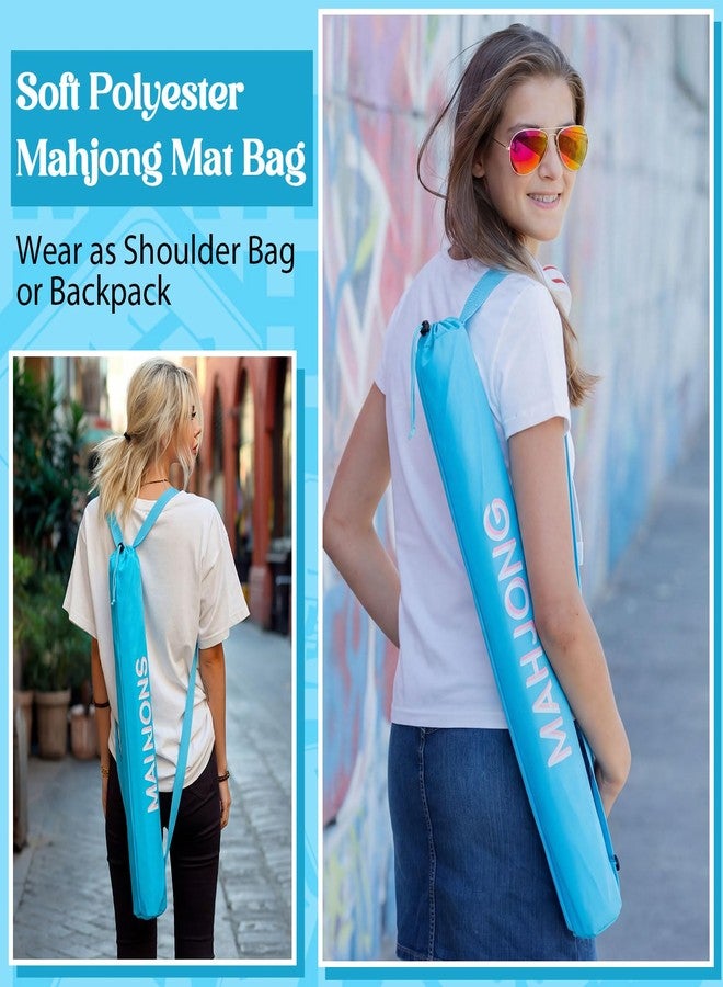 Sunnymove 35 Inch Long Mahjong Mat Bag Cute Double Strapped Soft Polyester Drawstring Mahjong Holder Lightweight Waterproof Outdoor Carrying Bag for Board Games Travel Storage Mat Not Included (Blue) - Image 2